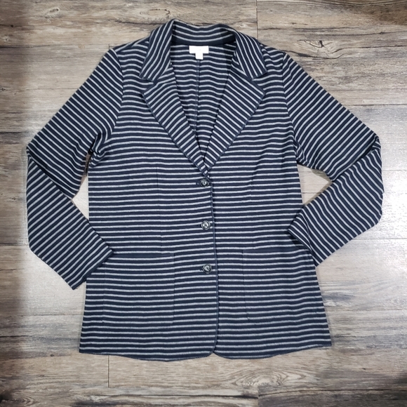 J jill blue grey stripes blazer medium women - Picture 3 of 10